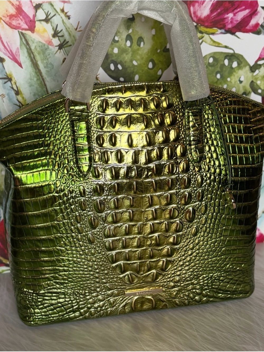 Brahmin Large Duxbury Satchel Cacti Green Melbourne Leather WRAPPED HANDLES NWT
